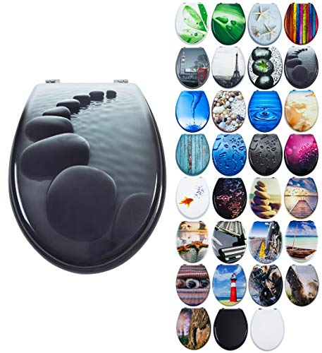 Grafner MDF WC Sitz mit Absenkautomatik viele schöne Motive zur Auswahl - stabile Qualität - einfache Montage WC Deckel Klobrille Softclose (Black Stone)