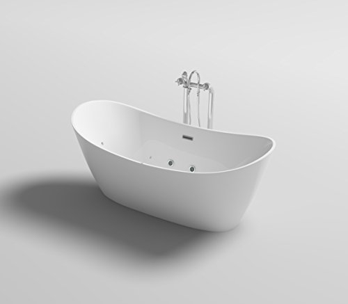 Freistehende Luxus Whirlpool Badewanne Oslo – 180x90 cm – 12 Massage-Düsen, LED-Farblichttherapie, freistehend für 2 Personen, Hot Tub Spa Indoor – Mit eckiger Edelstahl-Armatur