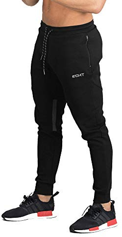 Herr joggingbyxor, dragkedja löparbyxor ledig gym fitness bottnar smal passform svettbyxor (svart) Svart XXL