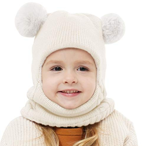 Baby Girls Boys Winter Hat Scarf Earflap Hood Scarves Skull Caps White