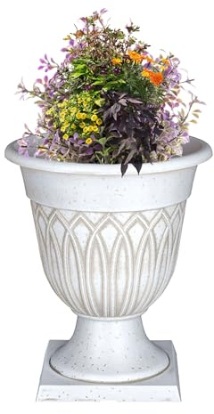 SG Traders Large Urn Plant Pot Stand, Flower Pots Outdoor Garden Planters, Indoor Plant Pot, Tall Planter with Drainage Holes, Strong Plastic Patio Home Plants,