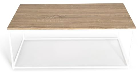 IDMarket - Tavolino 113 cm legno e metallo bianco, design industriale DETROIT