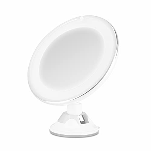 Orbegozo ESP 1010 - Kosmetikspiegel mit LED-Licht, 360 Grad verstellbar, 10-fache Vergrößerung, verstellbarer Saugnapf, optisches Glas, batteriebetrieben, Grau, Weiß