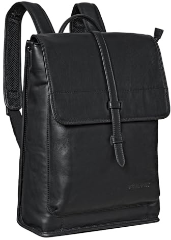 STILORD Foster läderryggsäck stor cykelryggsäck vintage läderryggsäck för laptop affärsryggsäck arbetsryggsäck för män kvinnor äkta läder Farbe:Svart
