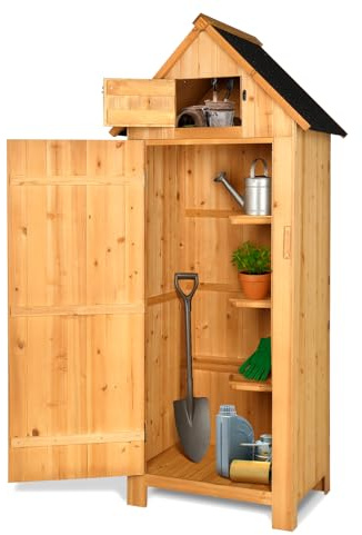 VINGLI Outdoor Wooden Storage Shed, Garden Shed Outside Tool Cabinet with Safety Latch, Patio Storage Organizer (Teak)
