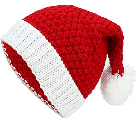 Altsuceser Weihnachtsmütze, Weihnachtsmütze, Strickmütze mit weißem Pompon, Weihnachtsmütze, Weihnachtsmannmütze für Damen Herren Rot One Size