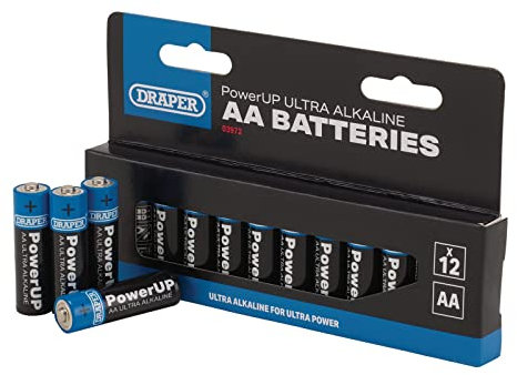 Draper 03972 PowerUP Ultra Alkaline AA Batteries (Pack of 12)
