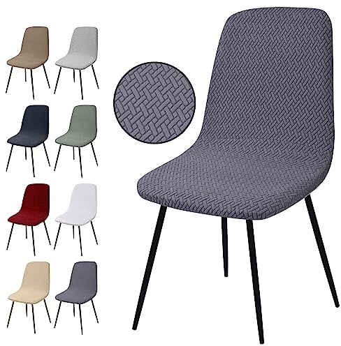 Stolsöverdrag Set om 4 Stretchiga Matstolsskydd Skal Matstolsöverdrag Jacquard Stolskydd Avtagbart Tvättbart Matstolar överdrag för Matsal KöK Bankett Hotell Bröllopsdekoration (Set om 4, T-Grå)