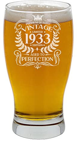Always Looking Good Regalo de cumpleaños número 92 para hombres, vintage de 1933 envejecido a la perfección, vaso de cerveza grabado para 92 años de edad, vasos de cerveza de tulipán de sidra grabados