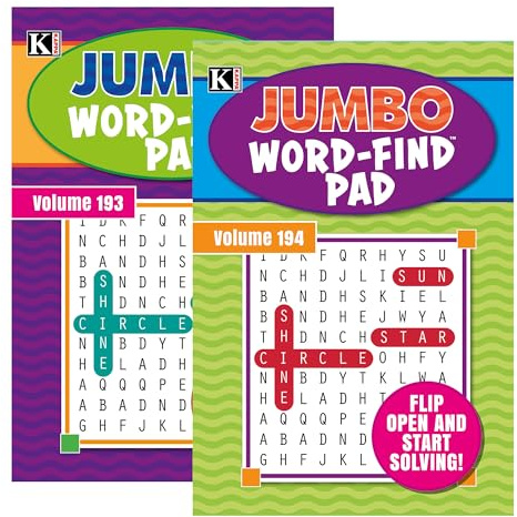 Kappa Jumbo Word Find Pad 2 Titles, Digest Puzzle Book 8.5x5 Word Search Puzzle Books for Adults Teens, 2-Pack