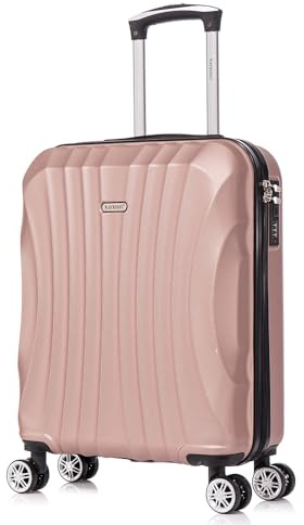 RAYKONG Maleta de Cabina ABS 55x40x20cm (44L) - Maletas de Viaje Pequeñas Ligeras 20 Pulgadas - RosaDorada