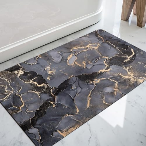 DEXI Badematte rutschfest 43 x 110 cm, Super Absorbierende Badezimmerteppich, schnelltrocknende Badvorleger, Waschbar Duschvorleger für Dusche, Badewannen und Badezimmer, Dunkelgrau | Gummi-Rückseite, saugfähig, ultradünn, flaches Profil, Badezimmer, Dusche, Badewanne, Waschbecken