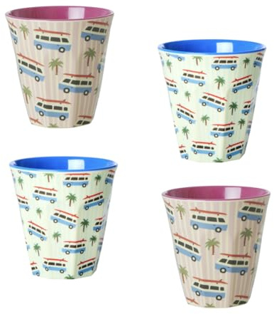 RICE Juego de 4 tazas de melamina con estampado de caravana