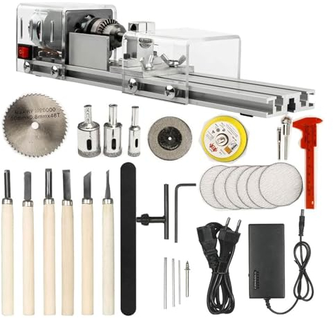 Mini Wood Lathe Milling CNC Mini Lathe hining Tool Lathe Beads Polisher for Table Woodworking Wood DIY Tool Handiwork Craft DC 24V 100W,Kits 1 (Kits 2)