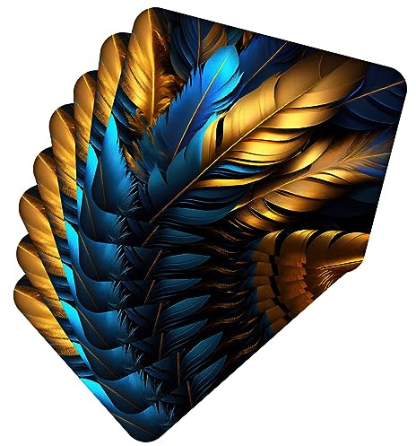 MG Design Set aus 8 Kork-Platzsets – Leaves with Gold 2 – 30 x 40 cm – hitzebeständig & abwischbar, mit Korkrückseite