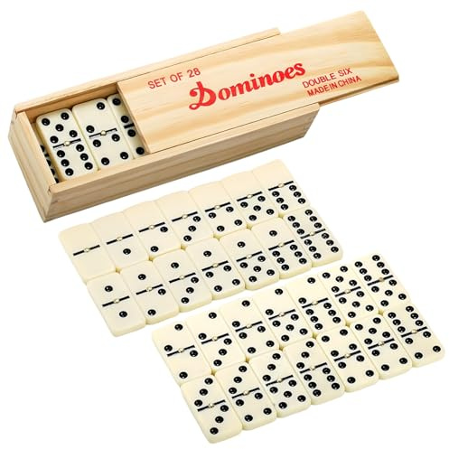 COSORO Domino Classico Doppio Sei, Set di 28 Pezzi di Domino in Scatola di Legno, Regalo di Gioco Stile Retro per Natale, Bambini, Riunioni Familiari, Viaggi e Feste