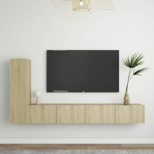 Iiaky 3-TLG. TV-Schrank-Set Sonoma-Eiche Holzwerkstoff TV Tisch TV Board HäNgend Wohnzimmerschrank MöBel Wohnzimmer