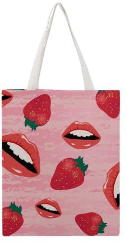 VYJLOO Lippen-Erdbeere Damen Shopper Canvas Handtasche Einkaufstasche Tragetasche Schultertasche Umhängetaschen 38×46cm