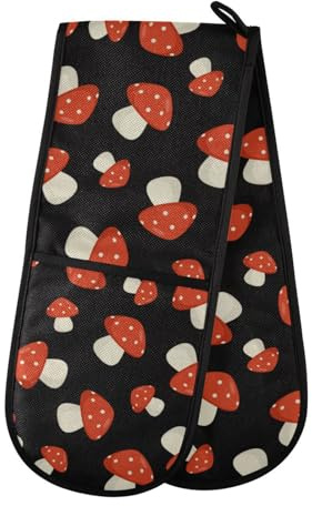 Double Oven Gloves Heat Resistant Cute Mushroom Double Oven Mitts Pot Holder Heat Protection Oven Gloves for Home Kitchen Baking Cooking BBQ Microwave