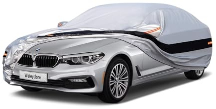 Weleyclore 10 Layers Saloon Car Cover Waterproof 100%, Custom Fit For BMW 5 Series(2010-2022), All Weather Outdoor Breathable Car Cover Sun Rain Dust UV Protection With Cotton, Silver