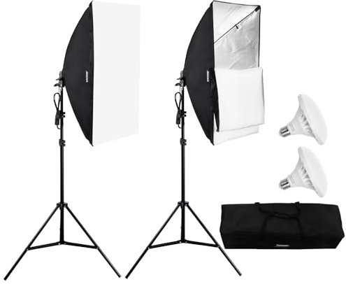 VEVOR Kit Éclairage Softbox Professionnel, Lot de 2, 50x70 cm, Ampoule LED 30 W, 5500 K Proche Lumière Jour, Support Trépied Réglable, pour Studio, Photographie, Enregistrement Vidéo, Diffusion Direct