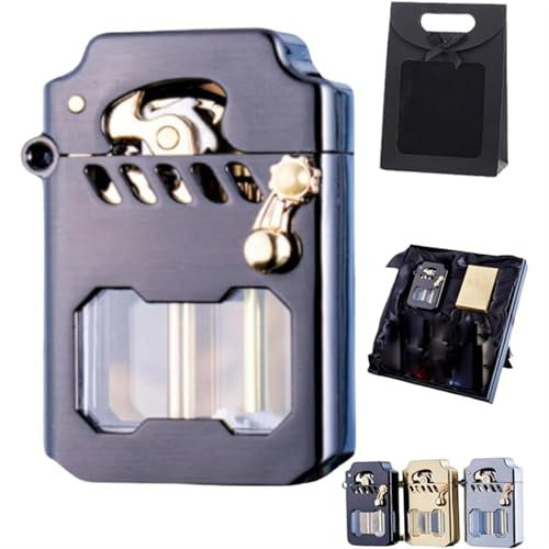 Vintage-Kerosinfeuerzeug, Benzinfeuerzeug, transparentes Metall-Flip-Feuerzeug, Mecha-Metall-Grabenfeuerzeug, Vintage-Kerosin-Windschutzfeuerzeug, Vintage-Metallfeuerzeug, geeignet for die Sammlung vo