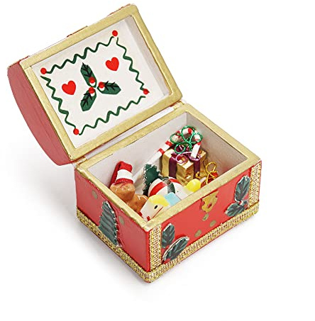 Odoria Miniatur Schatztruhe Wichtel Zubehör: 1/12 Maßstab Weihnachten Geschenk Rot für Fee Garten Elf Puppenhaus - Mini Dekoration Vintage Bauernhof Holz DIY