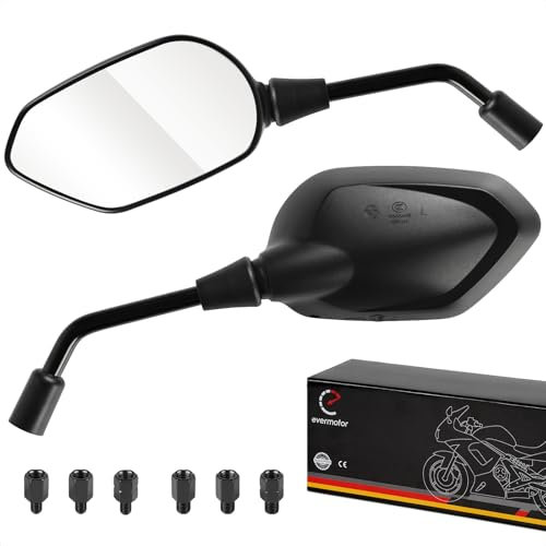 Evermotor Specchietto Moto, E4 Specchietti Moto Omologati, 80 * 145mm, Supporto Stabile, M8/M10 Universale per Scooter, ATV, Moped