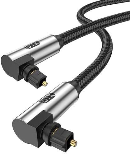 EMK Câble Optique 90 Degrés à 90 Degrés Pour Barre de Son et TV - Connecteur Rotatif 360° - Fibre Optique S/PDIF Toslink Mâle à Mâle - Home Cinéma, Console de Jeu, Enceinte