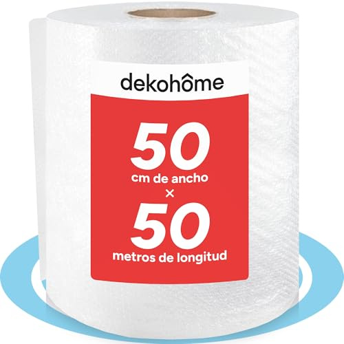Dekohome Rollo Plastico Burbujas Embalaje, 50cm (A) y 50m (L). Papel burbuja perfecto para Protección de Objetos Frágiles, Mudanzas, Embalajes y Envíos