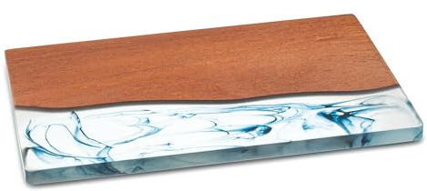 Hammont Acacia Resin Cutting Board - Ocean Cutting Board - Decorative Wood and Resin Charcuterie Boards for Cheese and Appetizers (Blue Marble)