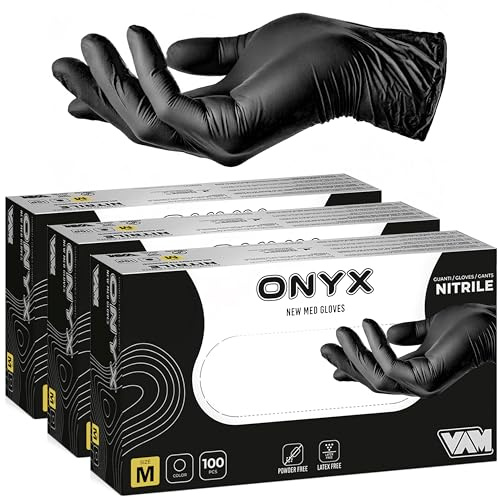 Generico ONYX 300 Guanti Nitrile Neri S/M/L monouso senza polvere, ipoallergenici per Estetisti, Tatuatori, Manipolazione degli Alimenti (M (300))