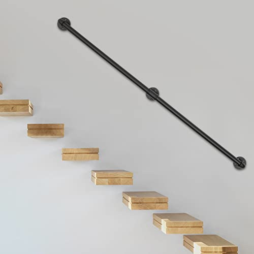 Stair Handrails for Indoor & Outdoor Steps 150cm Banister Handrails for Stairs, Wall Mounted Stair Hand Rails with Fittings, Non-Slip Hand Rails for Elderly Kids Disabled (Black, 150cm)