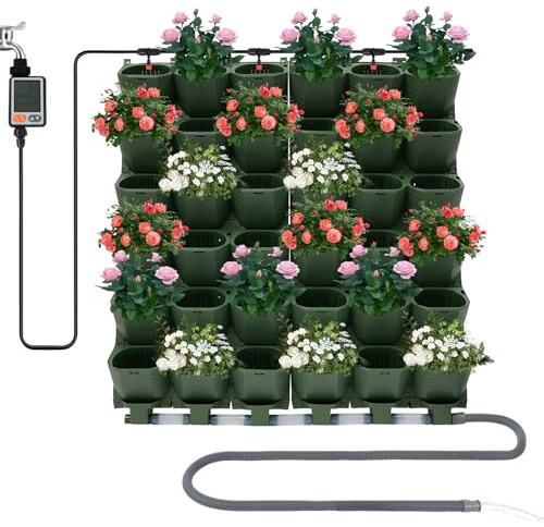 DOPBENT Macetero vertical colgante de pared con sistema de riego automático, 36 bolsillos, pared vertical para jardín, terraza (verde)