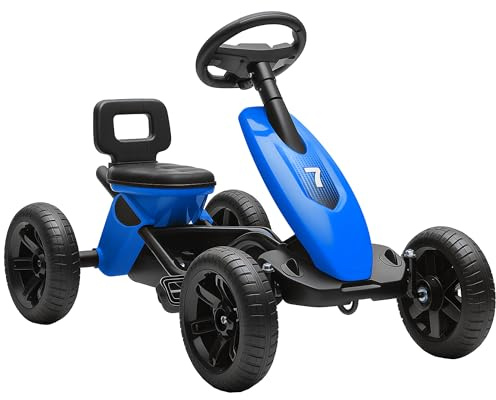 AIYAPLAY Go Kart a pedali per bambini, auto da corsa per bambini con pneumatici silenziosi in EVA, per 2-5 anni, blu