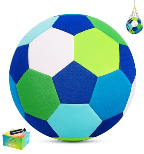 U&C Planet Indoor Soft Football Size 4 Football with Pump Ultra Soft & Quiet Foam Soccer Ball for Kids House Kicker Play Includes Pump & Mesh Bag Safe for Home Play, Training & Garden Fun