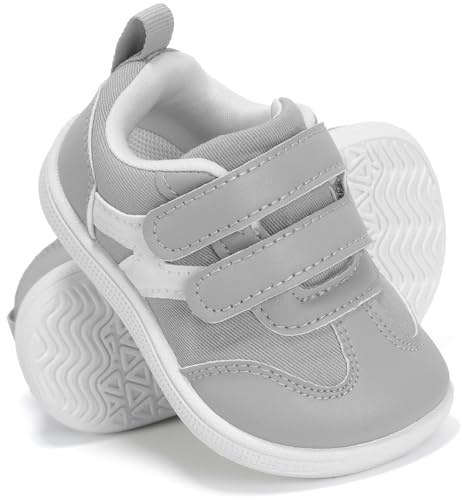 STQ KIDS Wide Lightweight Slip on Sneakers for Baby Boys Barefoot First Walking Comfort Shoes Grey Infant Size 3