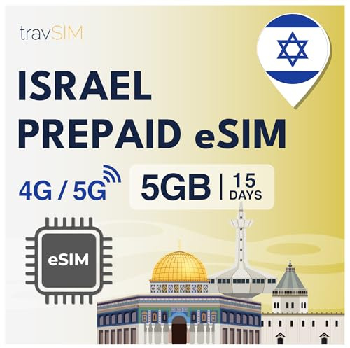 travSIM eSIM Israel | 15 dagar – 5 GB data SIM | 5G/4G höghastighetsdata | Obegränsad internetåtkomst för Google, Facebook, Whatsapp, Instagram med mera