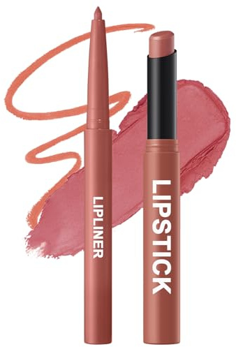 Erinde Lippenkonturenstift und Lippenstift Set, Mattes Finish Lipliner & Lipstick, Langanhaltend und Hochpigmentiert, Weichgezeichnetes Lippen-Make-up, Für Perfekte Konturen und Mattes Samtgefühl #04