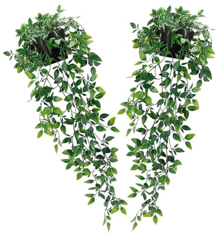 SMASOLO Plantes Artificielles en Pot 2pcs, Vigne Tombante Mandala Réaliste en Plastique, Décoration Murale Intérieure sans Arrosage, Solide et Facile à Suspendre
