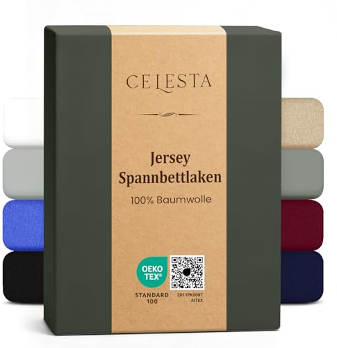 CELESTA Spannbettlaken 180x200cm 100% Baumwolle, Oeko-TEX Zertifiziert | Bettlaken 100% Jersey Baumwolle, Spannbetttuch 180x200, Matratzenhöhe bis 25 cm für Boxspringbett, Anthrazit