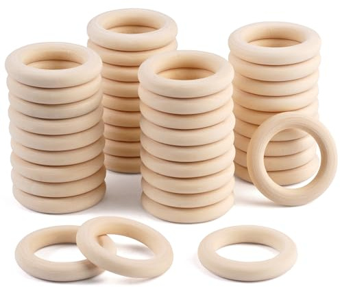40 Stück 45 mm Holzringe zum Basteln, Naturbelassen Holzringe Makramee Ringe Holz, Gardinenringe Holz, Holzreifen zum Basteln, Ringe Basteln für Diy-Schmuck, Flechten von Armbändern und Anhängern