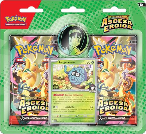 Pokémon: collezione Erika dell’espansione Megaevoluzione - Ascesa Eroica del GCC Pokémon (una carta promozionale olografica, una moneta e due buste di espansione), Edizione in Italiano