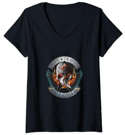 Femme Rock and Roll American par K.K. Downing Heavy Metal T-Shirt avec Col en V