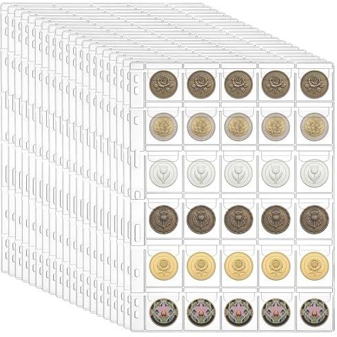 Oqqlin 600 Pockets Coin Pages for Collectors, Standard 9-Hole Coin Collection Pages 7.8 x 10.9 Inch Clear Binder Coins Protector Page for Coins, Stamp (30 Pockets - 20 Sheets)