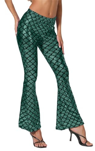 Damen Meerjungfrau Leggings Fischschuppen Druck Mermaid Schlaghosen Damen Skinny Meerjungfrau Hose Metallic Lange Strumpfhose Ausgestelltem Hose Disco Party Karneval Club Cosplay