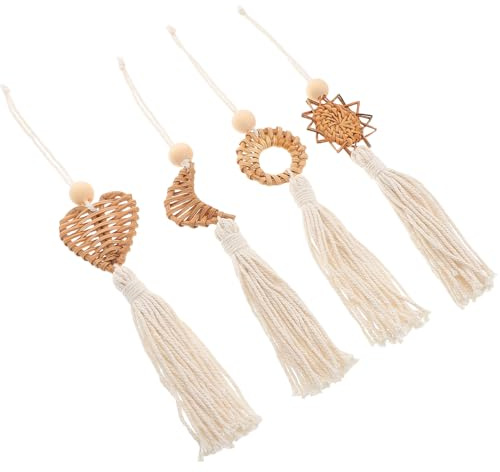 Genérico 4 Piezas de Colgante de Pared Borlas de Macramé Bohemio, Tejido a Mano Cuerda de Algodón, Decoración Geométrica para Balcón, Ventana y Habitación Infantil, Estilo Feng Shui