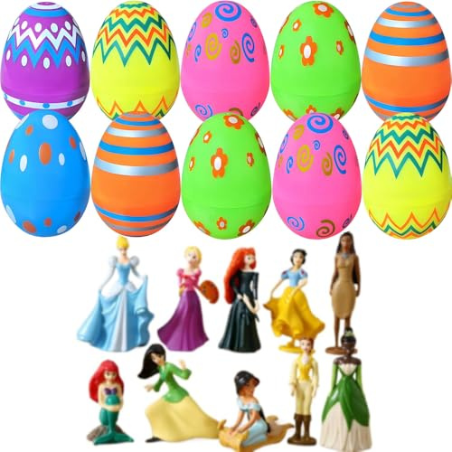 AFORENTIER 10Pack Princess Action Figures Filled Easter Eggs for Girls Easter Eggs Surprise Present for Easter Basket Stuffers Party Favors Egg Hunt