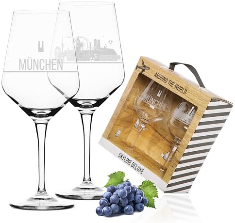 2er Set Weinglas München in schöner Geschenkbox | Hochwertiger Siebdruck im eleganten Ätzweiß, detaillierter als Gravur | Geschenkidee für Muttertag, Vatertag, Geburtstag | MADE IN GERMANY