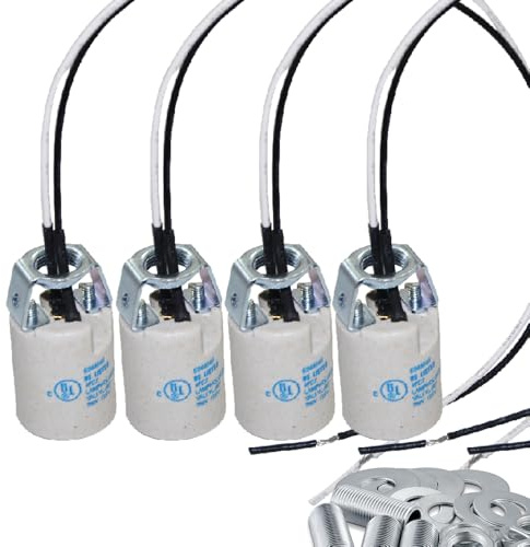 E12 Socket,Ceramic Candelabra Socket E12 Bulb Lamp Holder,Light Socket with Wire Lead for E12 Incandescent LED Light Bulb (4-Pack)